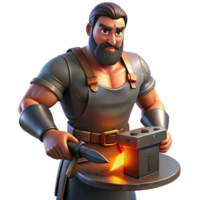 stunning rustic Portrait of a blacksmith with strong arms and a determined expression, working at a forge, illuminated by the fiery glow of the furnace, in a realistic, industrial style detailed png