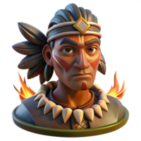 stunning contemporary Portrait of a tribal chief with intricate face paint and traditional headdress, illuminated by the warm glow of a campfire, in a stylized, anthropological style high resolution png