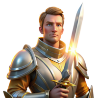 serene classic Portrait of a knight in shining armor, holding a sword, lit by the dramatic rays of a setting sun, in a heroic, fantasy style original png
