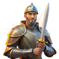 serene abstract Portrait of a knight in shining armor, holding a sword, lit by the dramatic rays of a setting sun, in a heroic, fantasy style premium png