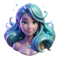 stunning traditional Portrait of a mermaid with flowing hair and shimmering scales, illuminated by the underwater glow of bioluminescent creatures, in a dreamy, ethereal style original png