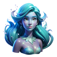 stunning rustic Portrait of a mermaid with flowing hair and shimmering scales, illuminated by the underwater glow of bioluminescent creatures, in a dreamy, ethereal style high resolution png