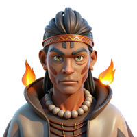 wonderful minimalist Portrait of a shaman with tribal markings and a spiritual gaze, illuminated by the flickering light of a ceremonial fire, in a mystical, indigenous style professional png
