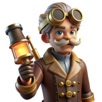 magnificent abstract A steampunk airship captain with intricate goggles, leather gloves, and a brass telescope, lit by warm, flickering gaslight in a chiaroscuro style premium png