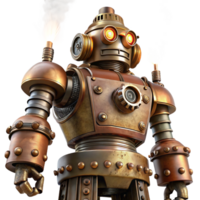 impressive minimalist A towering steampunk robot with riveted iron plates, exposed gears, and glowing steam vents, lit by a dramatic, low-angle light original png