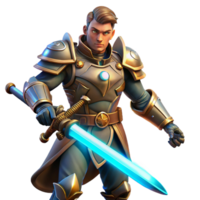 extraordinary classic A fierce steampunk warrior with riveted armor, a glowing energy sword, and a determined expression, lit by a dramatic, battlefield light 4K png