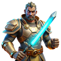 stunning creative A fierce steampunk warrior with riveted armor, a glowing energy sword, and a determined expression, lit by a dramatic, battlefield light 4K png