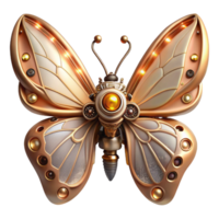 stunning contemporary A whimsical steampunk automaton butterfly with delicate metal wings and intricate clockwork mechanisms, lit by a soft, ambient glow premium png