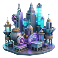 extraordinary classic A futuristic steampunk cityscape with towering clockwork buildings, flying machines, and intricate gear systems, lit by a cool, neon glow 4K png