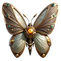 elegant classic A whimsical steampunk automaton butterfly with delicate metal wings and intricate clockwork mechanisms, lit by a soft, ambient glow original png