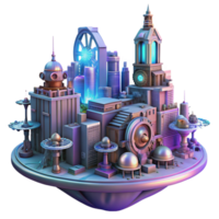 stunning minimalist A futuristic steampunk cityscape with towering clockwork buildings, flying machines, and intricate gear systems, lit by a cool, neon glow high resolution png