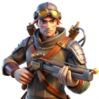 stunning minimalist A fierce steampunk hunter with riveted armor, a steam-powered crossbow, and a determined expression, lit by a dramatic, forest light exclusive png