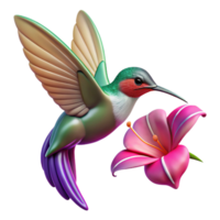 elegant classic A hummingbird hovering in mid-air, sipping nectar from a fuchsia flower, vibrant colours, dynamic lighting, nature photography style genuine png
