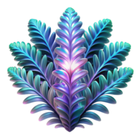 elegant vintage Intricate fractal patterns forming a vibrant, otherworldly fern leaf, glowing with bioluminescent light, abstract art style original png
