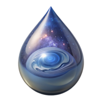 serene rustic A spiral galaxy forming inside a crystal clear drop of water, reflecting the cosmos, surrealism style exclusive png
