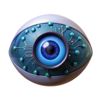 elegant modern A single human eye with circuits embedded in the iris, reflecting a binary code stream. Dark, gritty, and realistic style original png
