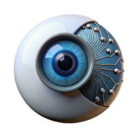 stunning minimalist A single human eye with circuits embedded in the iris, reflecting a binary code stream. Dark, gritty, and realistic style high quality png