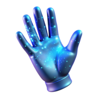 dramatic rustic A holographic projection of a human hand reaching out, composed of shimmering particles, illuminated by a cool, blue light. Futuristic style genuine png