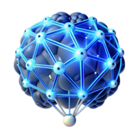 impressive classic A network of interconnected glowing nodes forming the shape of a human brain, illuminated by pulsing blue and white light. Abstract style 4K png