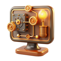 magnificent abstract Intricate clockwork mechanisms powering a vintage computer monitor displaying lines of code, lit by a warm, amber light. Steampunk style exclusive png