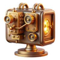 beautiful artistic Intricate clockwork mechanisms powering a vintage computer monitor displaying lines of code, lit by a warm, amber light. Steampunk style detailed png