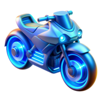 wonderful minimalist A futuristic motorcycle with glowing neon accents speeding through a data stream, illuminated by bright, electric blue light. Cyberpunk style genuine png