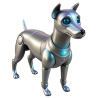 extraordinary traditional A sleek, silver robotic dog with glowing LED eyes, illuminated by a soft, ambient light. Realistic style original png