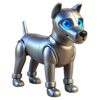 impressive rustic A sleek, silver robotic dog with glowing LED eyes, illuminated by a soft, ambient light. Realistic style premium png