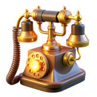 impressive minimalist A vintage rotary phone with glowing wires and tubes, illuminated by a warm, orange light. Steampunk style high resolution png