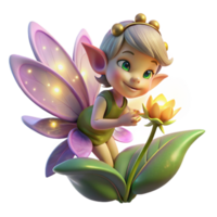 beautiful creative A mischievous pixie, with gossamer wings and glowing eyes, sprinkling magical dust onto a sleeping flower, lit by moonlight. Fantasy art style authentic png