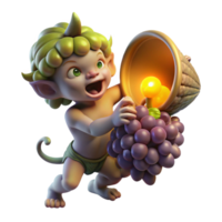 serene abstract A mischievous imp stealing grapes from a overflowing cornucopia, illuminated by a single ray of divine light. Renaissance style, chiaroscuro lighting high quality png