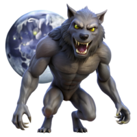 serene creative A fearsome werewolf, its fur bristling, howling at the full moon, lit by the cold moonlight. Horror style genuine png