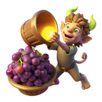 serene vintage A mischievous imp stealing grapes from a overflowing cornucopia, illuminated by a single ray of divine light. Renaissance style, chiaroscuro lighting high quality png