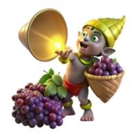 dramatic minimalist A mischievous imp stealing grapes from a overflowing cornucopia, illuminated by a single ray of divine light. Renaissance style, chiaroscuro lighting high quality png