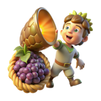 impressive contemporary A mischievous imp stealing grapes from a overflowing cornucopia, illuminated by a single ray of divine light. Renaissance style, chiaroscuro lighting genuine png
