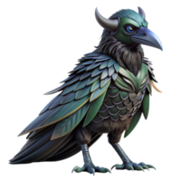 wonderful contemporary A cunning Loki transforming into a raven, dark feathers shimmering in the moonlight. Norse mythology, detailed feathers, realistic style high quality png