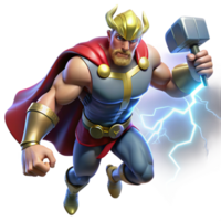 beautiful rustic A powerful Thor wielding Mjolnir amidst a raging thunderstorm, lightning illuminating his muscular form. Norse mythology, dynamic lighting, comic book style detailed png