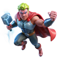 wonderful vintage A powerful Thor wielding Mjolnir amidst a raging thunderstorm, lightning illuminating his muscular form. Norse mythology, dynamic lighting, comic book style 4K png