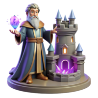 elegant traditional A wise Merlin casting a powerful spell in his ancient tower, surrounded by magical artifacts. Arthurian mythology, mystical and atmospheric high resolution png