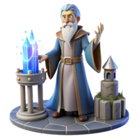 beautiful traditional A wise Merlin casting a powerful spell in his ancient tower, surrounded by magical artifacts. Arthurian mythology, mystical and atmospheric original png