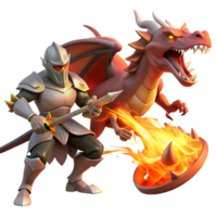 wonderful abstract A courageous Sir Lancelot battling a fearsome dragon, fire and smoke billowing around them. Arthurian mythology, dynamic action, fantasy style authentic png