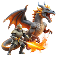 extraordinary artistic A courageous Sir Lancelot battling a fearsome dragon, fire and smoke billowing around them. Arthurian mythology, dynamic action, fantasy style original png