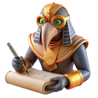 vibrant vintage A wise Thoth, depicted as an ibis-headed man, writing hieroglyphs on a papyrus scroll. Egyptian mythology, intricate details, warm lighting professional png