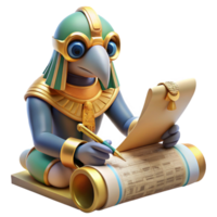 impressive contemporary A wise Thoth, depicted as an ibis-headed man, writing hieroglyphs on a papyrus scroll. Egyptian mythology, intricate details, warm lighting exclusive png