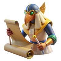elegant contemporary A wise Thoth, depicted as an ibis-headed man, writing hieroglyphs on a papyrus scroll. Egyptian mythology, intricate details, warm lighting original png