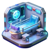 stunning modern A futuristic hospital, filled with advanced medical technology, is bathed in the cool, sterile light of holographic displays. The style is clinical and futuristic high resolution png