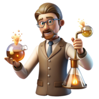 serene creative A steampunk scientist, conducting an experiment with bubbling chemicals and sparking electrodes, in a dimly lit laboratory, with a vintage scientific illustration style professional png