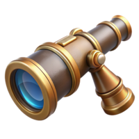 impressive classic A steampunk spyglass, intricately crafted with brass and lenses, pointing towards a distant cityscape, in a realistic render style detailed png