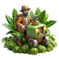 dramatic minimalist A steampunk explorer, navigating a dense jungle in a mechanized walking vehicle, lit by dappled sunlight filtering through the canopy, in a pulp adventure style genuine png
