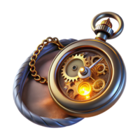 wonderful modern A steampunk pocket watch, with intricate gears and glowing Roman numerals, lying on a velvet cloth, lit by a single light source, in a macro photography style professional png
